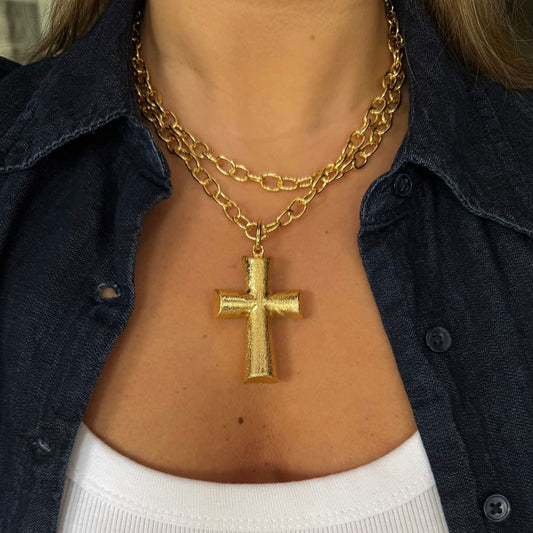 Collar Cadenas y Cruz XL