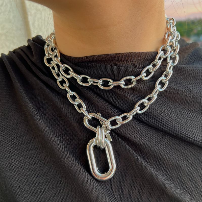 Collar Doble Eslabon Plateado
