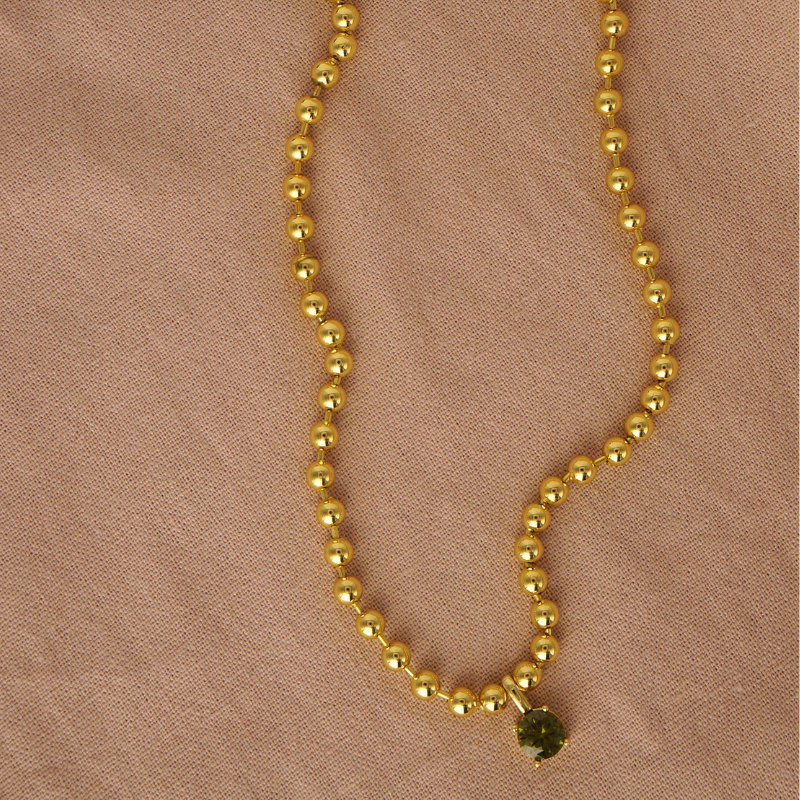 Collar Pelotitas Colgante Verde - Bañado en Oro