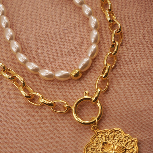 Collar Perlas Simple - Bañado en Oro