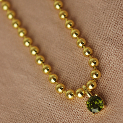 Collar Pelotitas Colgante Verde - Bañado en Oro