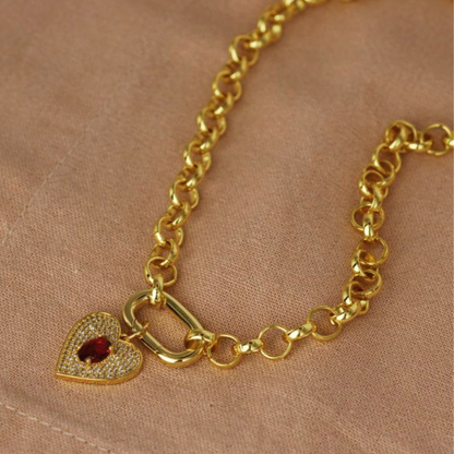 Collar Cadena y Corazón - Bañado en Oro