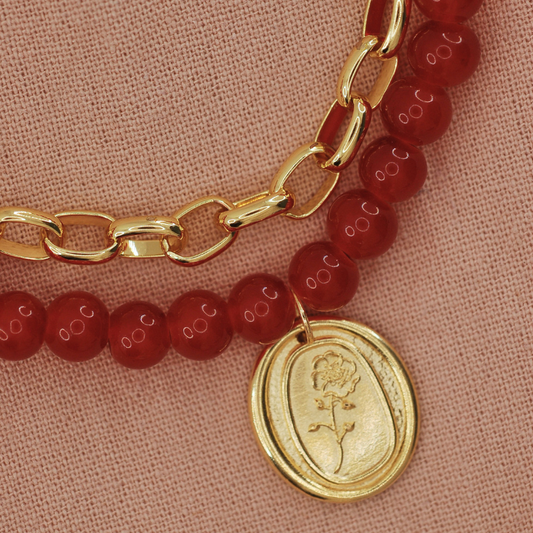 Collar Rojo y Cadena - Bañado en Oro