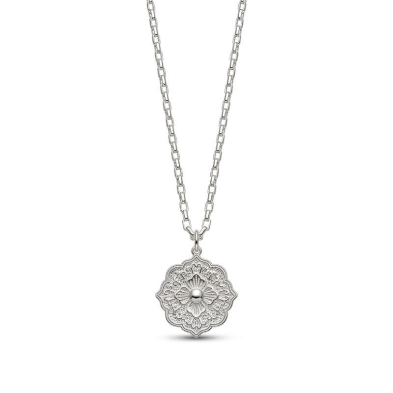 Collar Cadena y Medalla Flor - Bañado en Plata