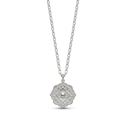 Collar Cadena y Medalla Flor - Bañado en Plata