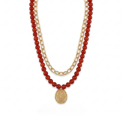Collar Rojo y Cadena - Bañado en Oro