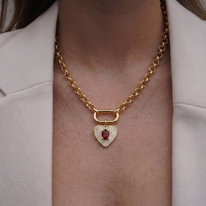 Collar Cadena y Corazón - Bañado en Oro
