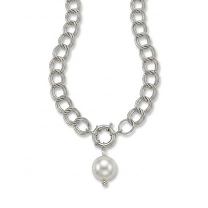 Collar Cadena Plateada y Perla