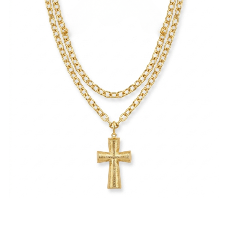 Collar Cadenas y Cruz XL