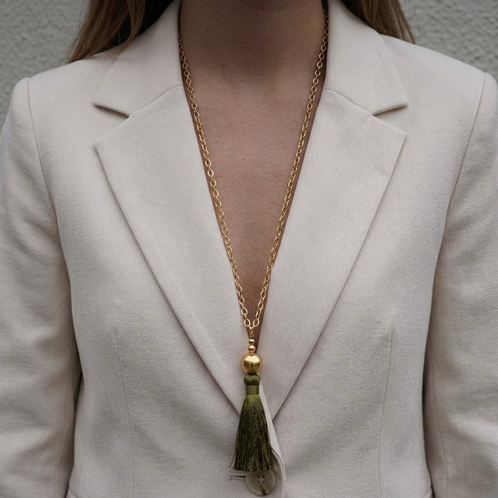Collar Cadena y Borla - Bañado en Oro