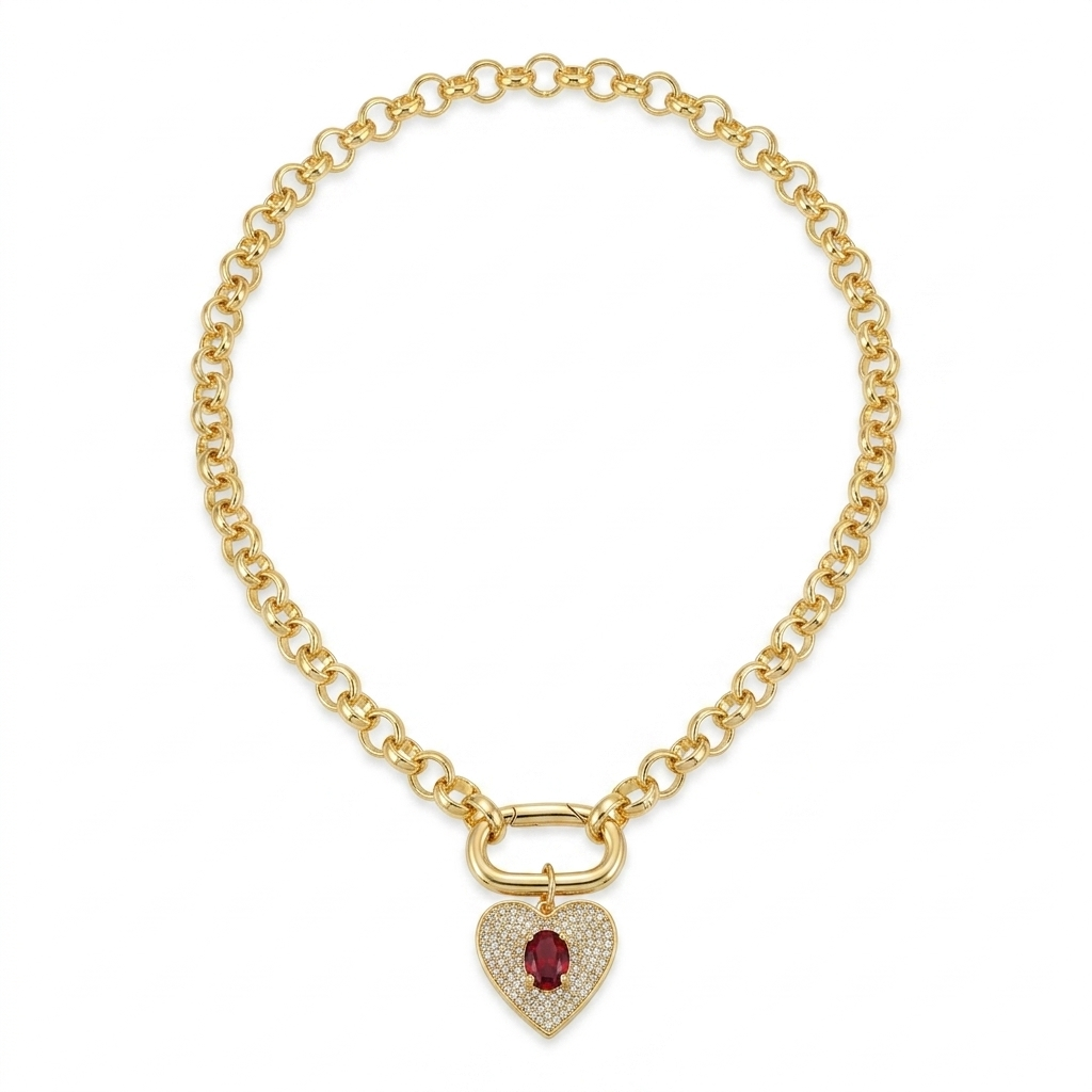 Collar Cadena y Corazón - Bañado en Oro
