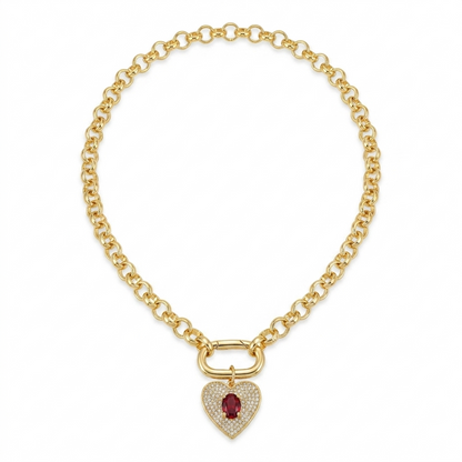 Collar Cadena y Corazón - Bañado en Oro