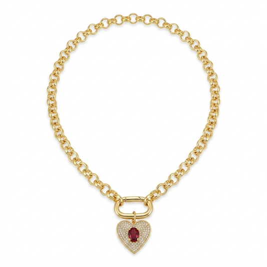 Collar Cadena y Corazón - Bañado en Oro