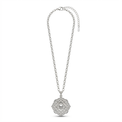 Collar Cadena y Medalla Flor - Bañado en Plata