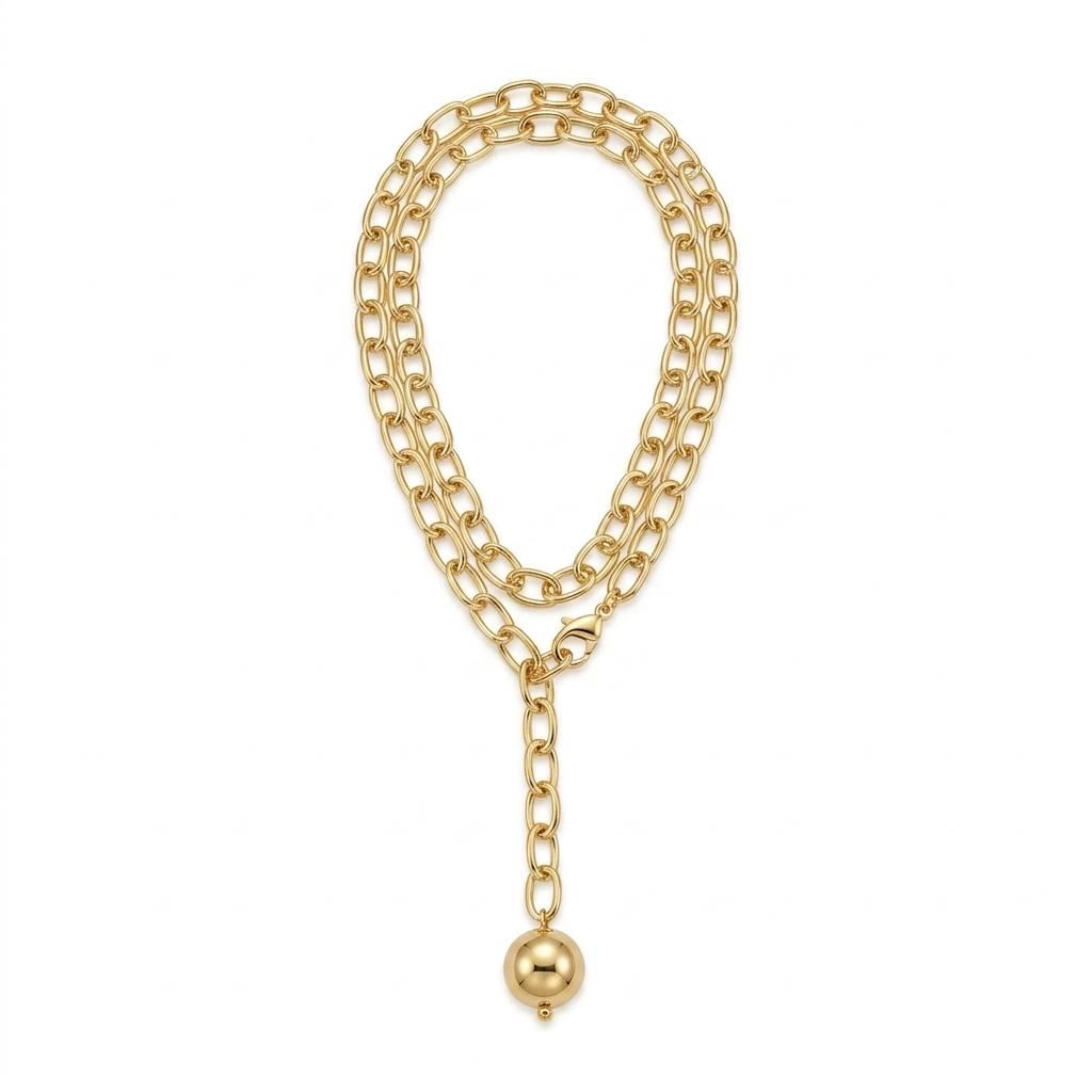 Collar Largo Esfera Dorada