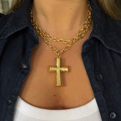 Collar Cadenas y Cruz XL