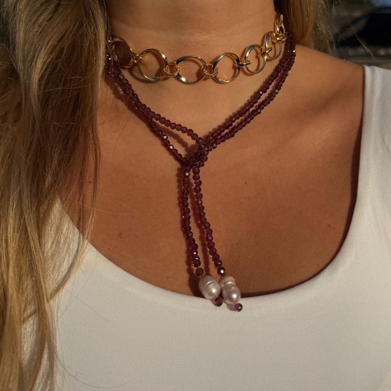 Collar Largo Cristal Morado